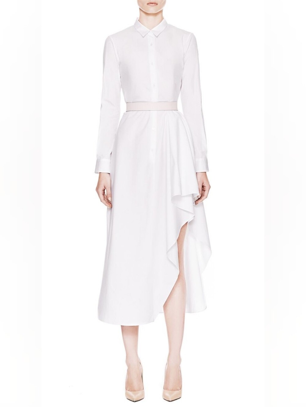 Theory Diaz Asymmetrical Shirt Dress White Size 2 Cotton Poplin Minimalist